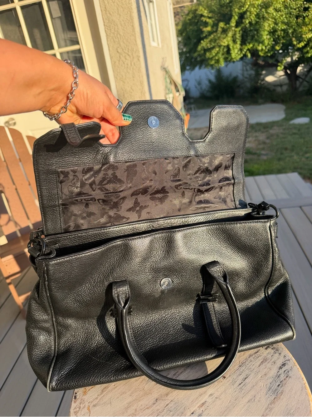 Rebecca Minkoff Black Pebbled Leather Satchel with Top Handles